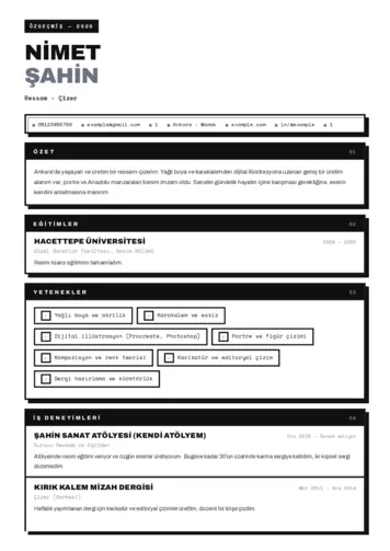 Ressam Cv Örnekleri cv indir